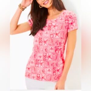 COPY - Lilly Pulitzer Etta Scoop Neck Tee Sz(M) 
Mizner Red Seaside Harbour New